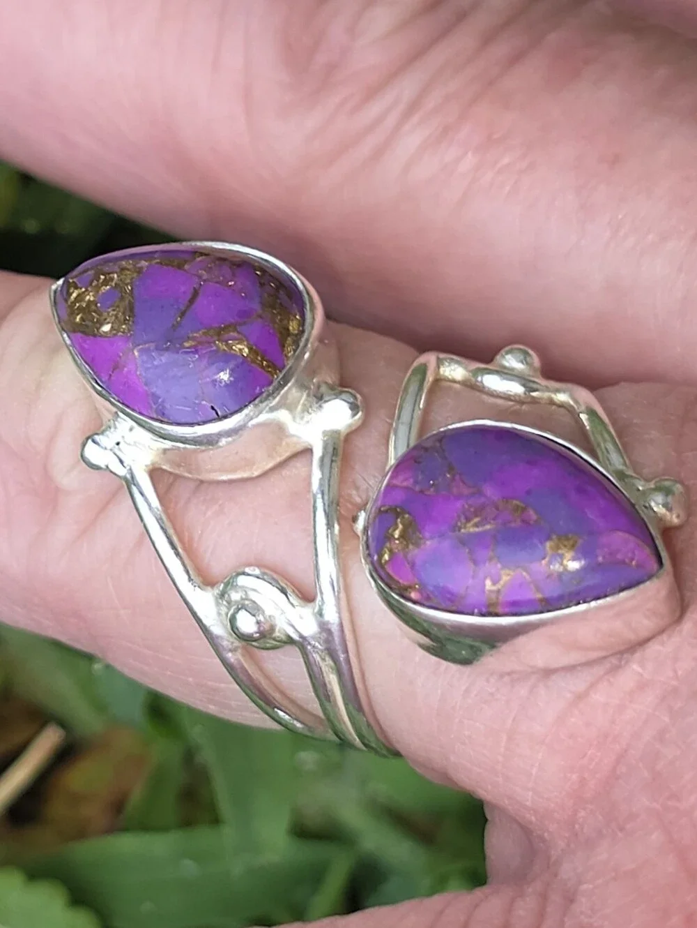 Purple Copper Turquoise Double-Stone Ring In 925 Sterling Silver (7)